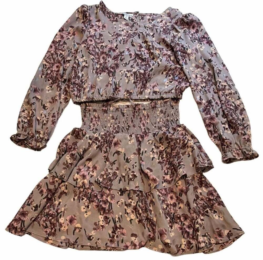 Pippa & Julie Girls Floral Sparkle Crop Top and Tiered Skirt Two-Piece Set Size